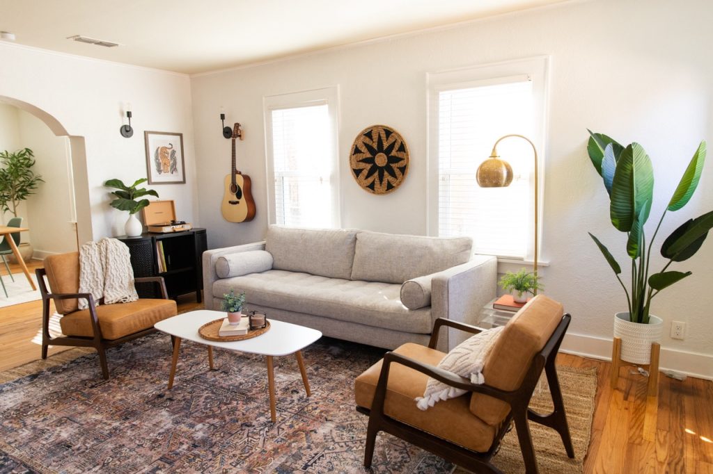 Our Airbnb living room with beautiful decor and furnishing, ready to earn a 5 star review.