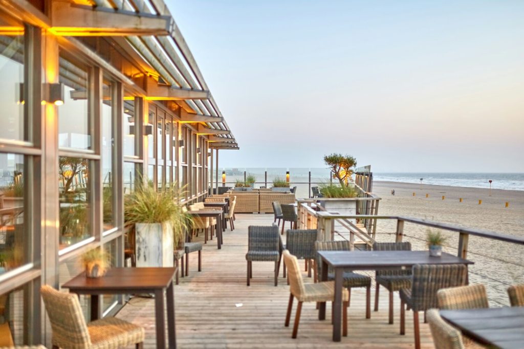 Beautiful outdoor restaurant with an ocean view.