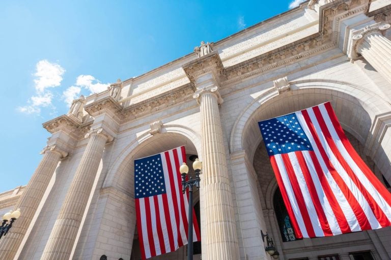 washington dc with american flags