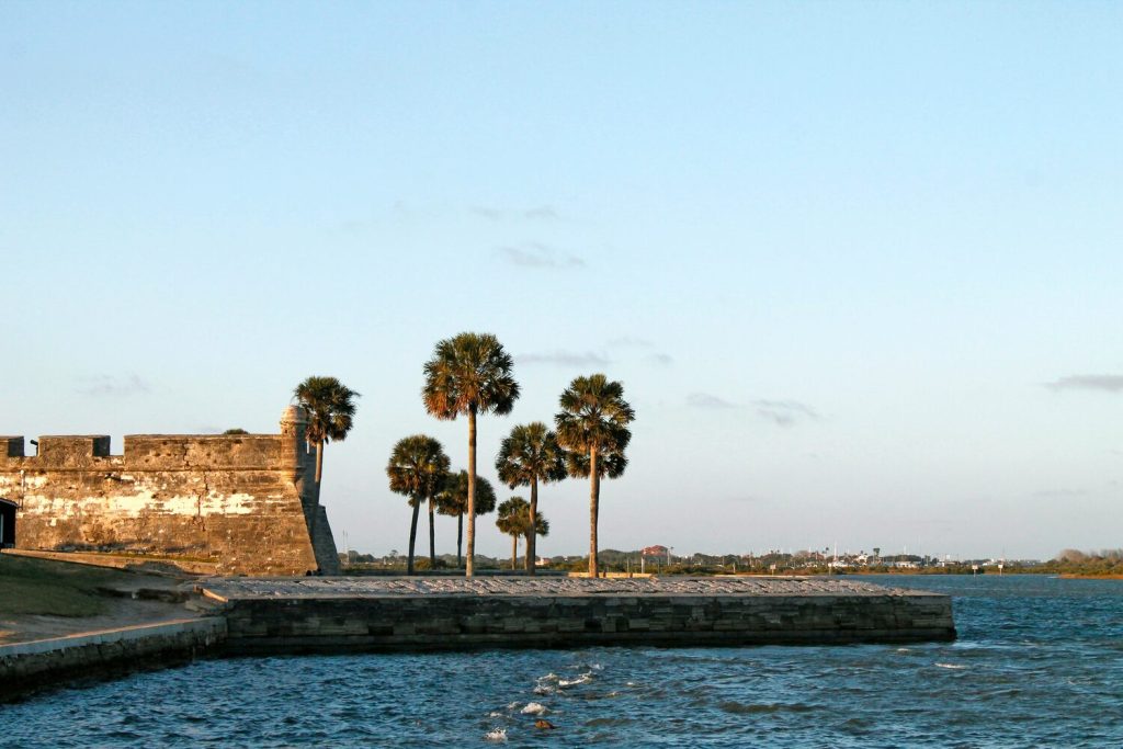 Fort Castillo de San Marcos in St. Augustine on a clear day with sunny skies.