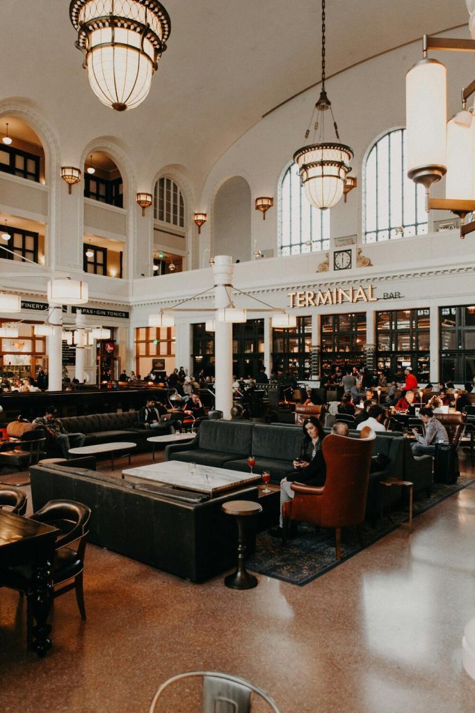 Swanky seating area at Terminal Bar in Denver Union Station.