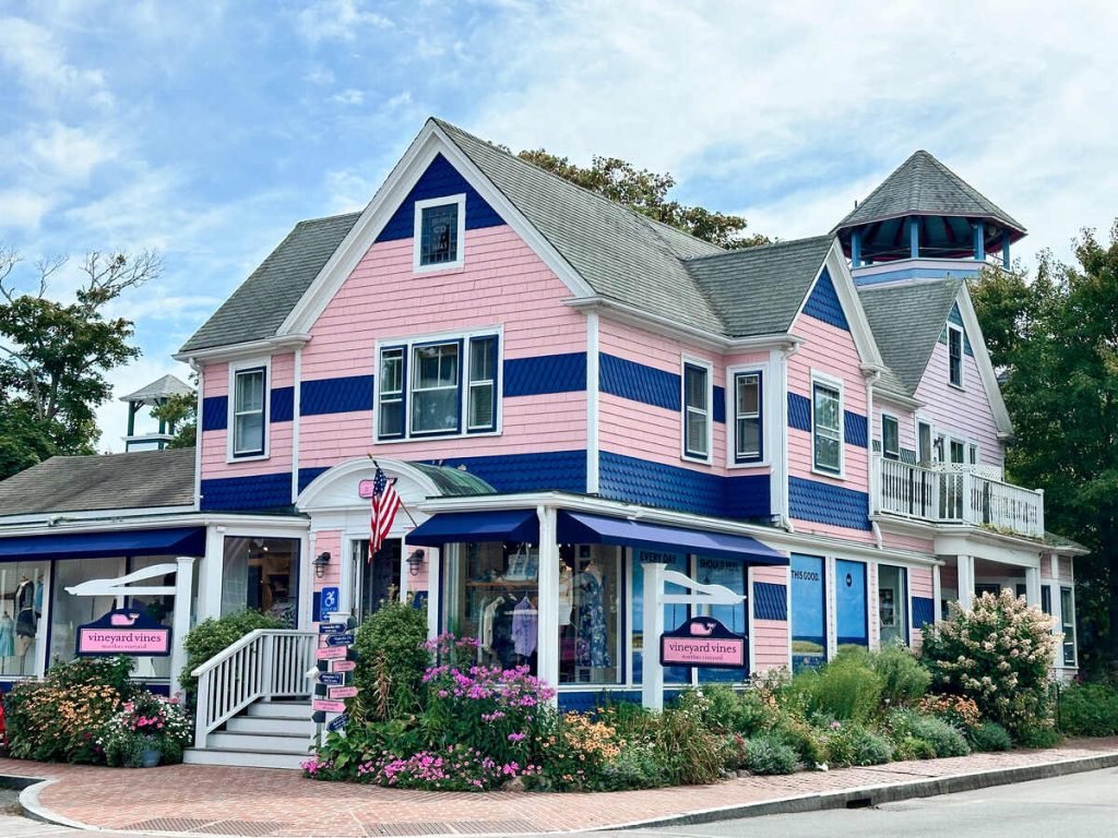 Colorful shopping boutiques on Circuit Avenue in Martha's Vineyard.