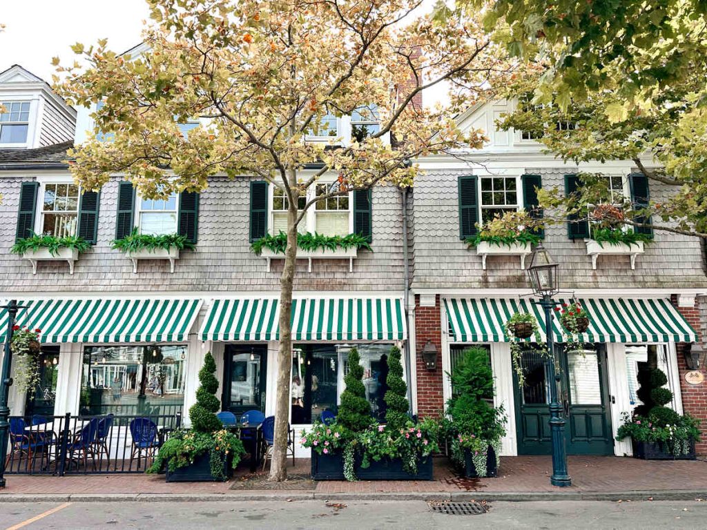 Beautiful street of shops and cafes in Edgartown on Martha's Vineyard.