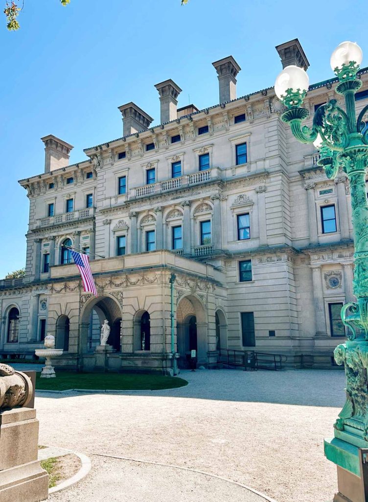 The front of one of the Gilded Age mansions called The Breakers, which was the summer home to some of the Vanderbilt family.