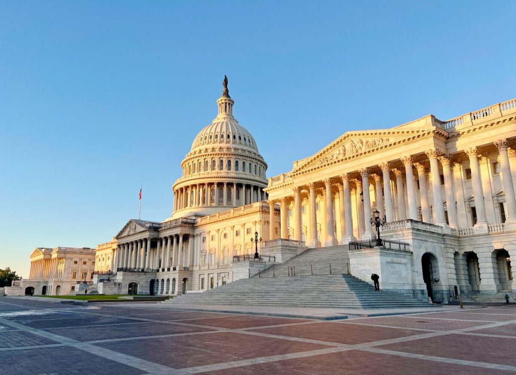 The exterior of the United States Capitol building.