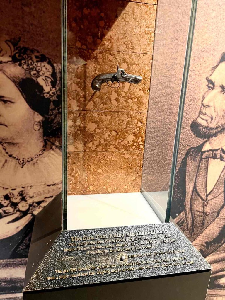 The museum at Ford's Theatre showing the gun that Abraham Lincoln was shot with.