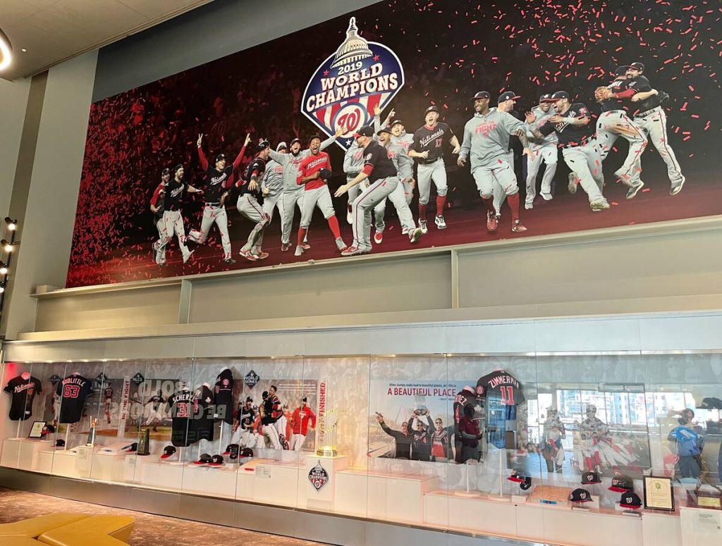 Display of history inside the Nationals Park.