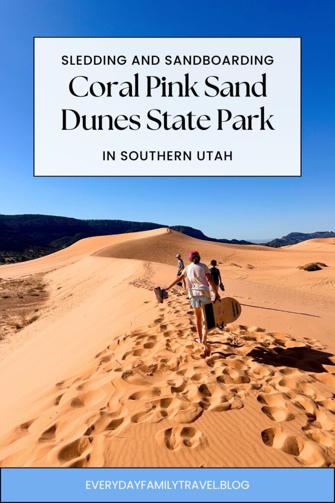 A Pinterest pin to save for planning your sandboarding adventure in Coral Pink Sand Dunes State Park.