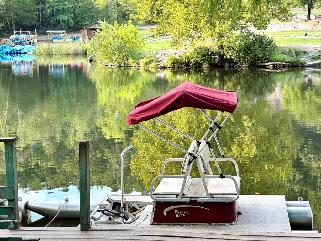 A paddle boat on Broken Bow Lake in Beaver's Bend State Park. These are for rent right across from Swim Beach.