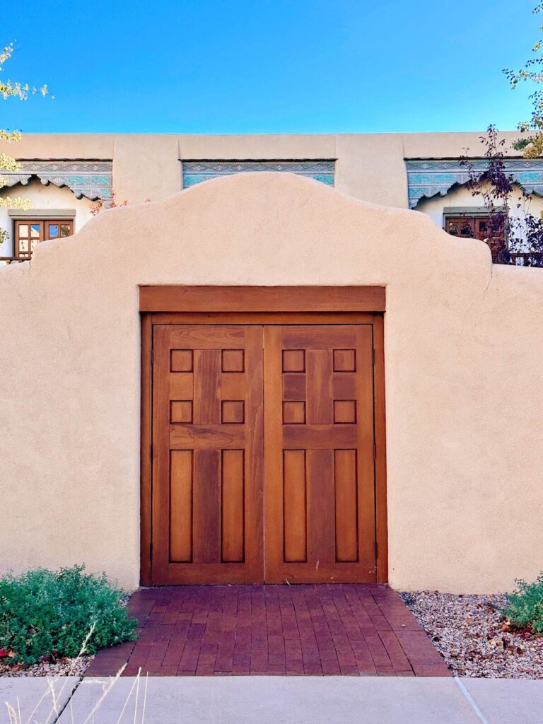 A beautiful adobe doorway across the street from the Georgia O'Keeffe Museum in downtown Santa Fe.