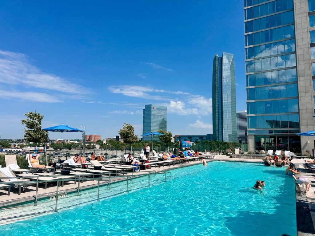 The rooftop pool with skyline views of the Omni Hotel in Oklahoma City.
